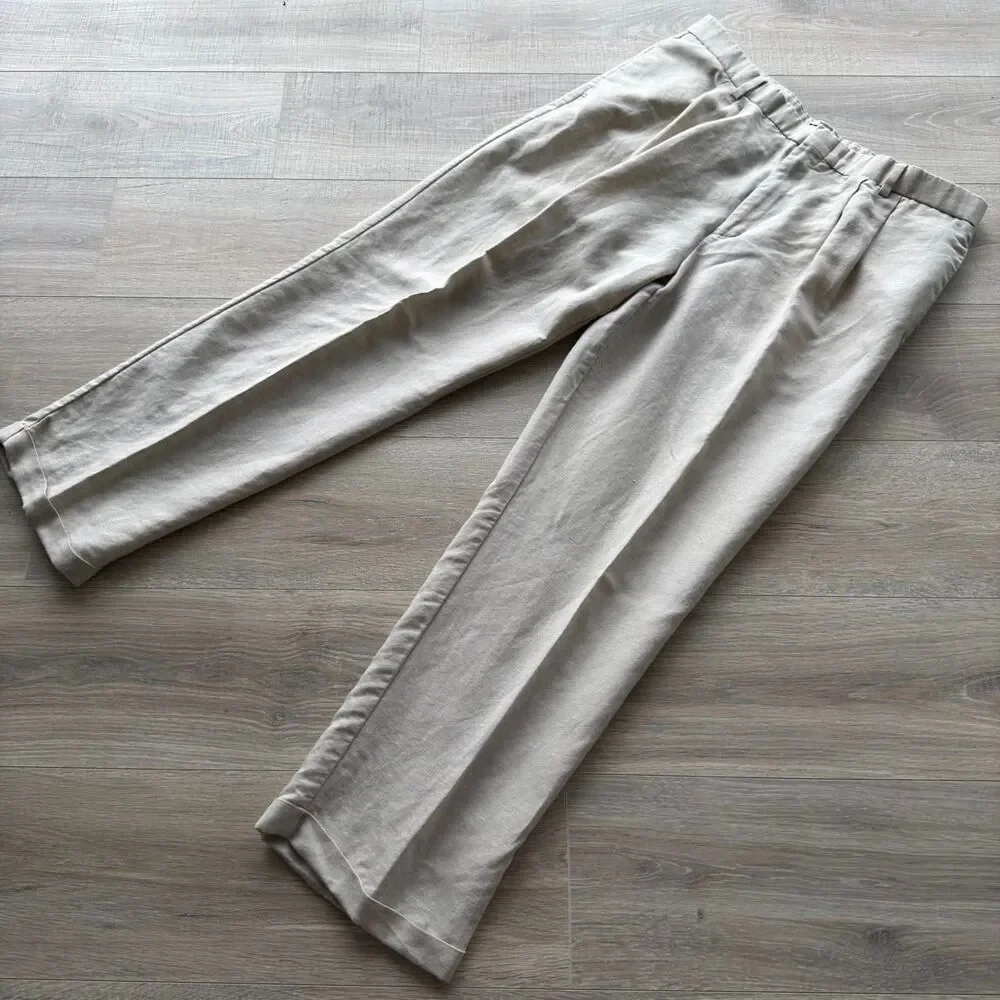 Dockers Men's Khaki Tan 40x32 Linen Blend Trousers Pants Preppy Coastal VTG 90's
